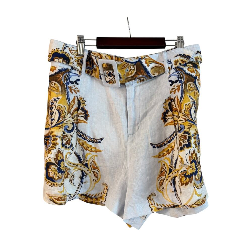 JOIE 100% Linen Multicolor Floral Dress Shorts With Matching Belt Large NWT